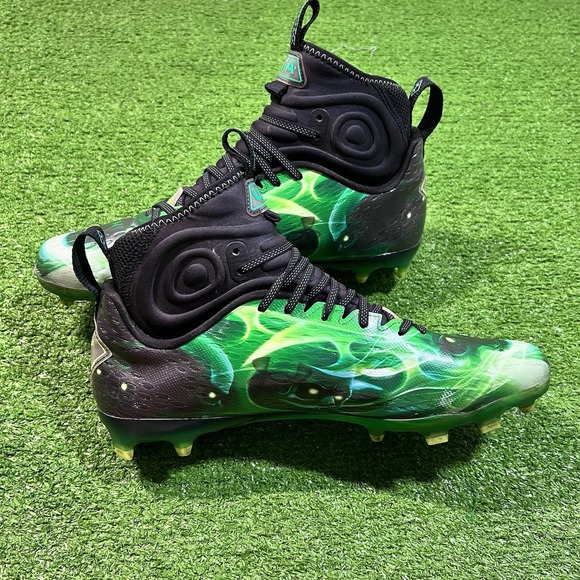 Under Armour Spotlight Lux MC LE Slime Football Cleats SZ 12 High Top Worn Once